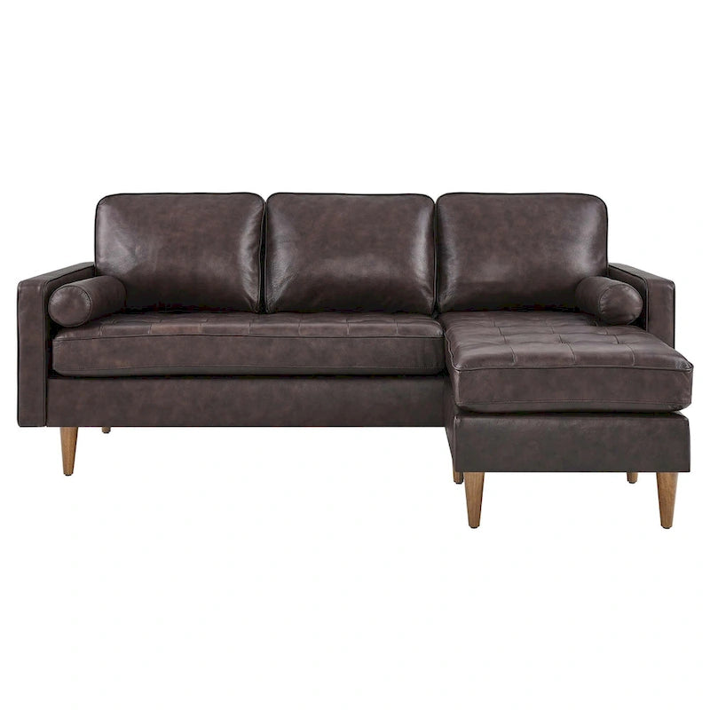 78" Mid-Century Leather Apartment Sectional Sofa