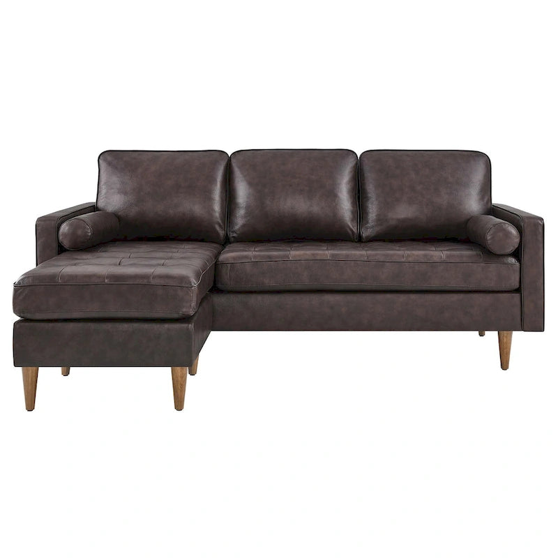 78" Mid-Century Leather Apartment Sectional Sofa
