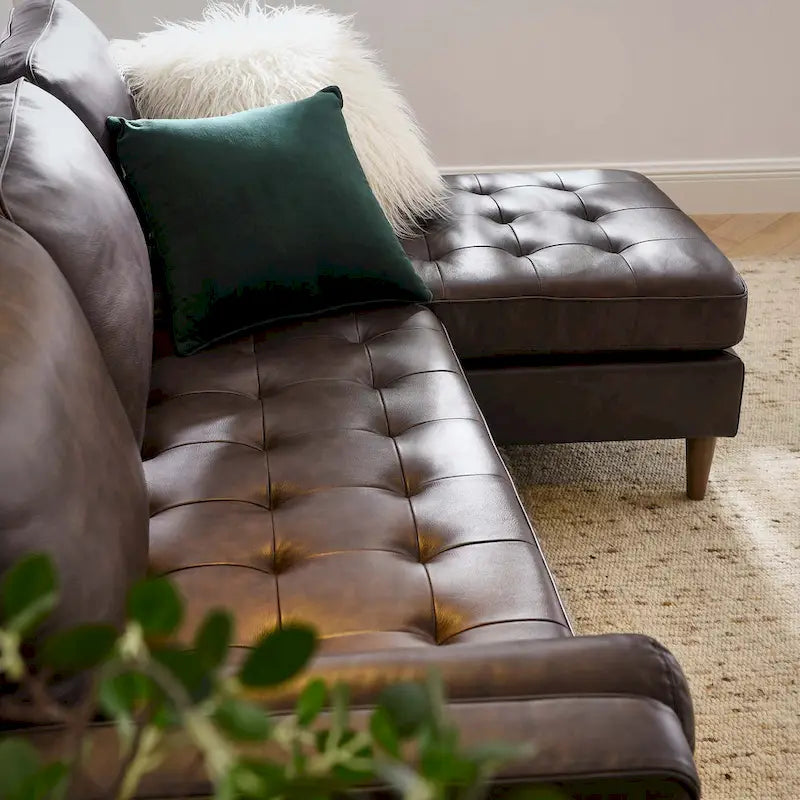 78" Mid-Century Leather Apartment Sectional Sofa