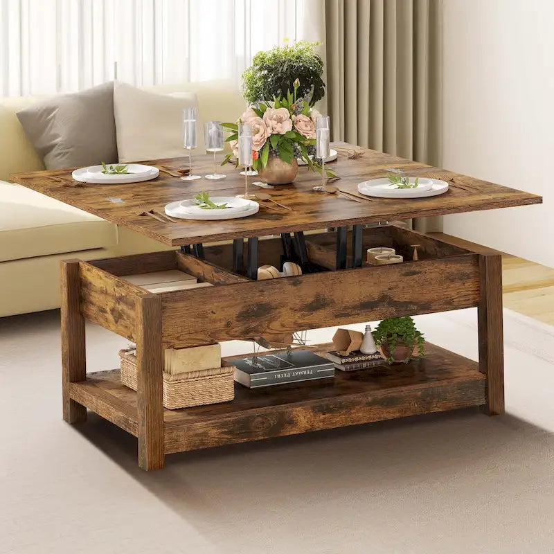 Lift Top Coffee Table Expandable Tabletop with Hidden Storage and Shelf for Living Room