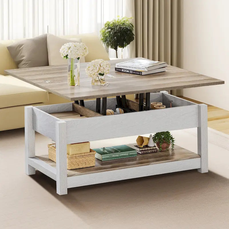 Lift Top Coffee Table Expandable Tabletop with Hidden Storage and Shelf for Living Room