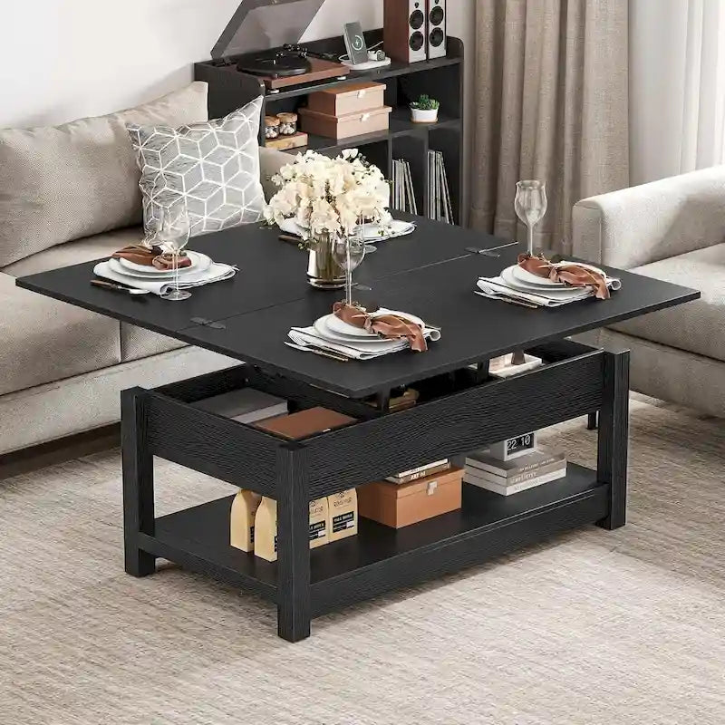 Lift Top Coffee Table Expandable Tabletop with Hidden Storage and Shelf for Living Room