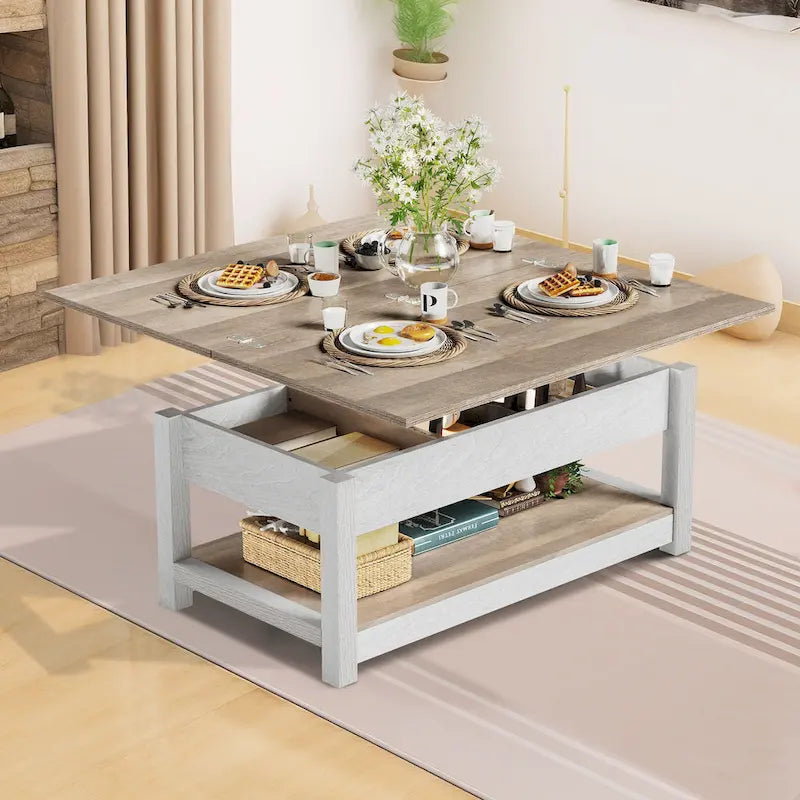 Lift Top Coffee Table Expandable Tabletop with Hidden Storage and Shelf for Living Room