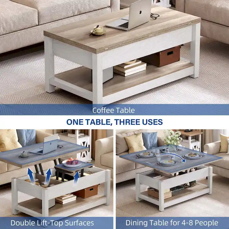 Lift Top Coffee Table Expandable Tabletop with Hidden Storage and Shelf for Living Room