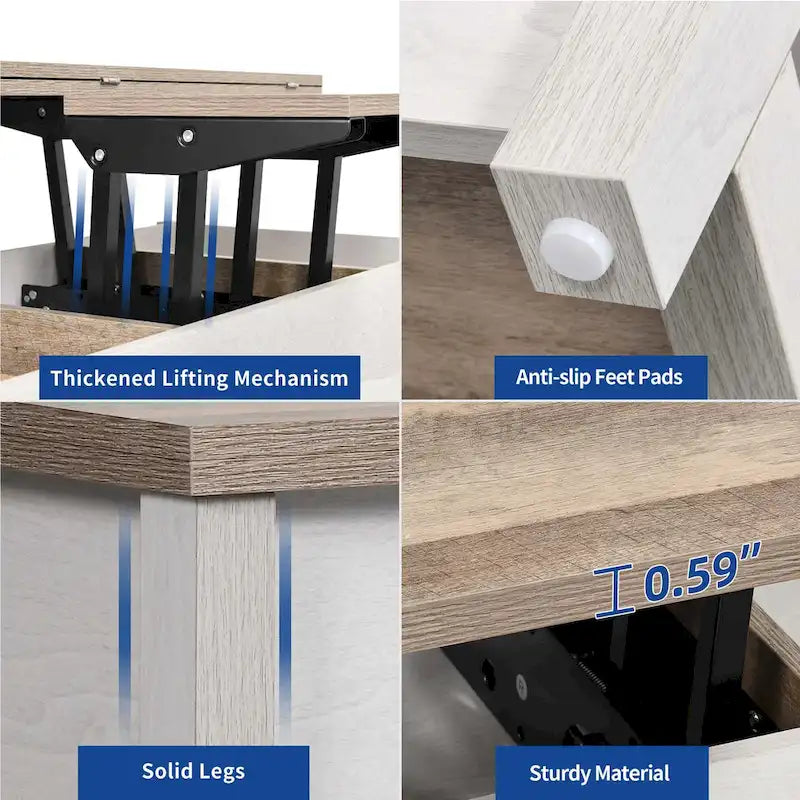 Lift Top Coffee Table Expandable Tabletop with Hidden Storage and Shelf for Living Room