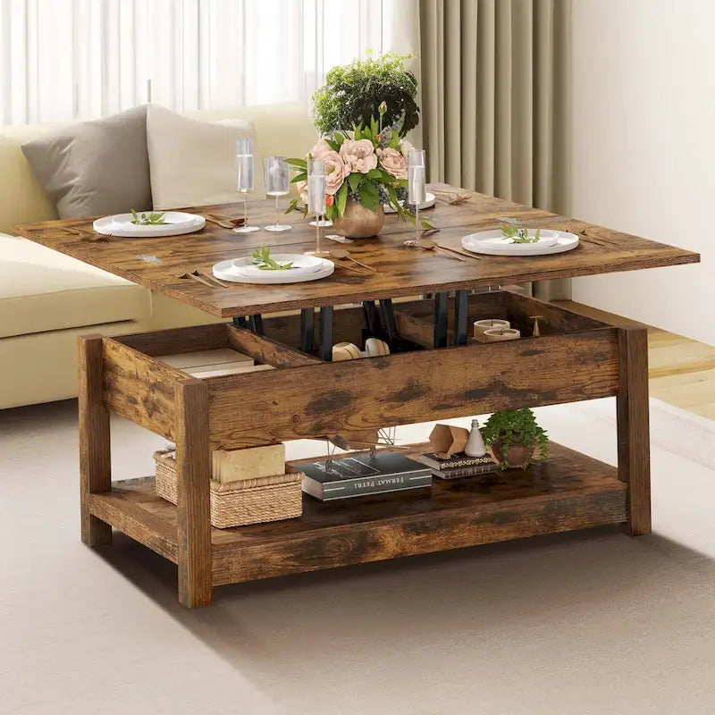 Lift Top Coffee Table Expandable Tabletop with Hidden Storage and Shelf for Living Room