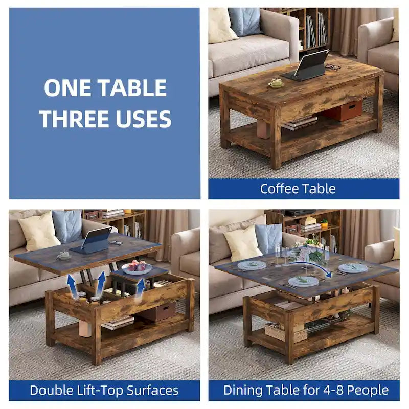 Lift Top Coffee Table Expandable Tabletop with Hidden Storage and Shelf for Living Room