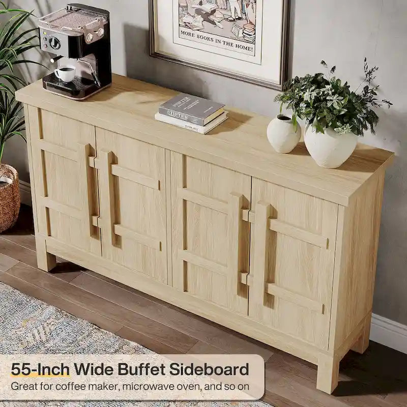55 Inches Wood Farmhouse Sideboard Buffet Cabinet with Storage