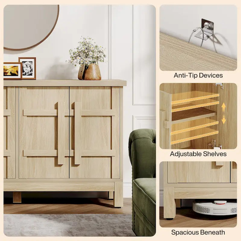 55 Inches Wood Farmhouse Sideboard Buffet Cabinet with Storage