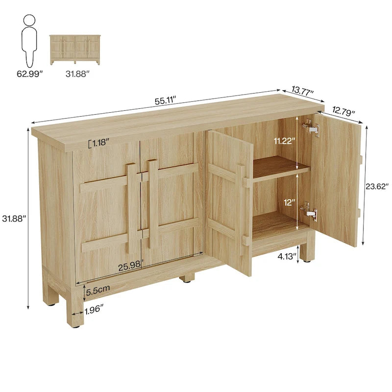 55 Inches Wood Farmhouse Sideboard Buffet Cabinet with Storage