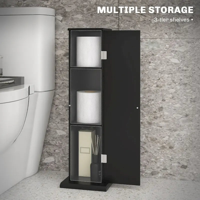 Toilet Paper Cabinet, Small Bathroom Corner Floor Cabinet with Doors and Shelves, Thin Storage Organizer