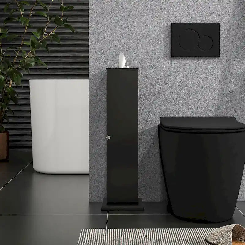 Toilet Paper Cabinet, Small Bathroom Corner Floor Cabinet with Doors and Shelves, Thin Storage Organizer