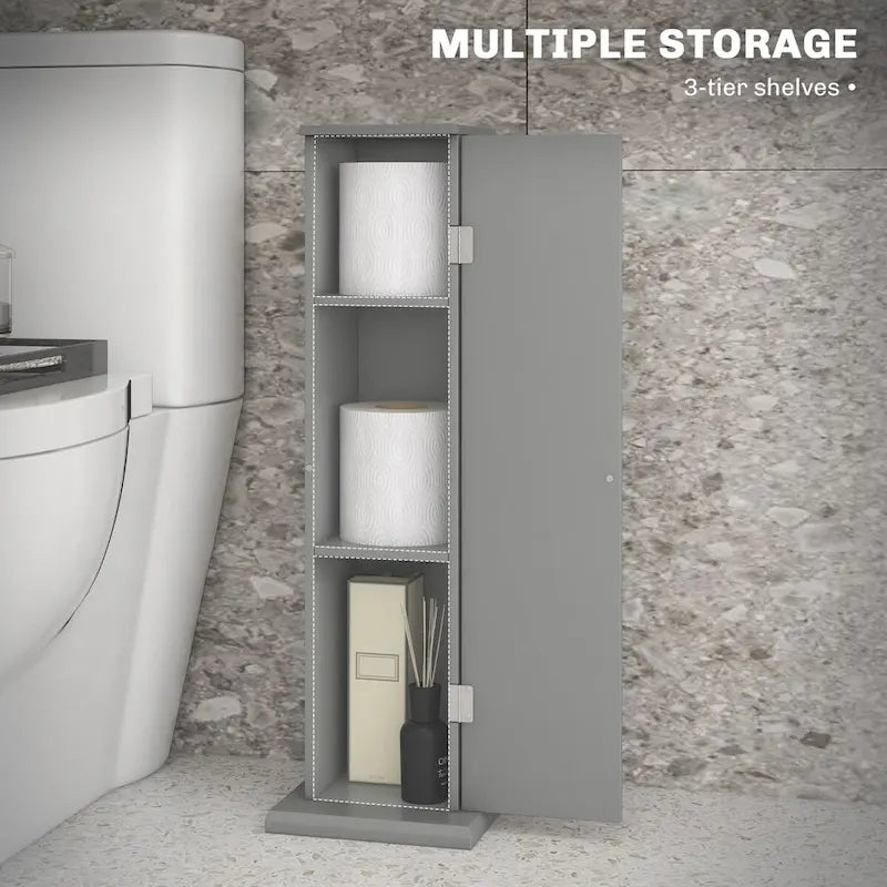 Toilet Paper Cabinet, Small Bathroom Corner Floor Cabinet with Doors and Shelves, Thin Storage Organizer