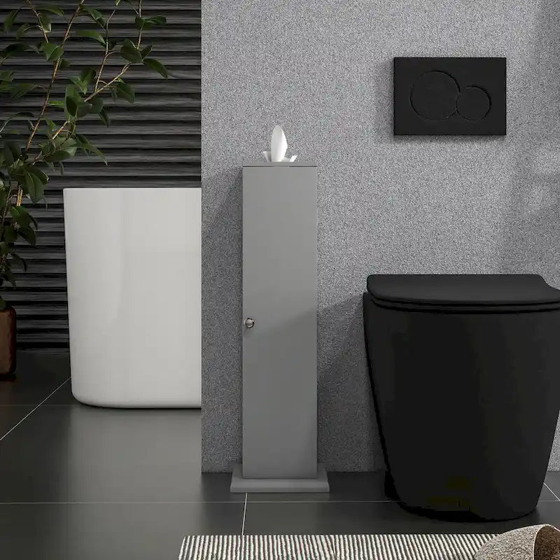 Toilet Paper Cabinet, Small Bathroom Corner Floor Cabinet with Doors and Shelves, Thin Storage Organizer