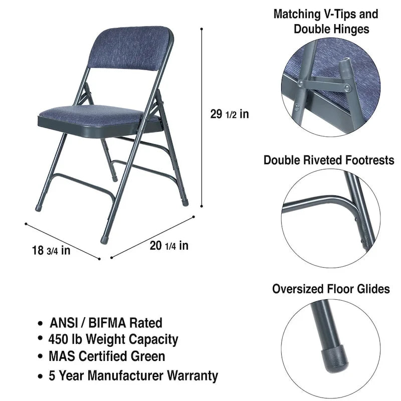 Fabric Triple Brace Folding Chair, Pack of 4