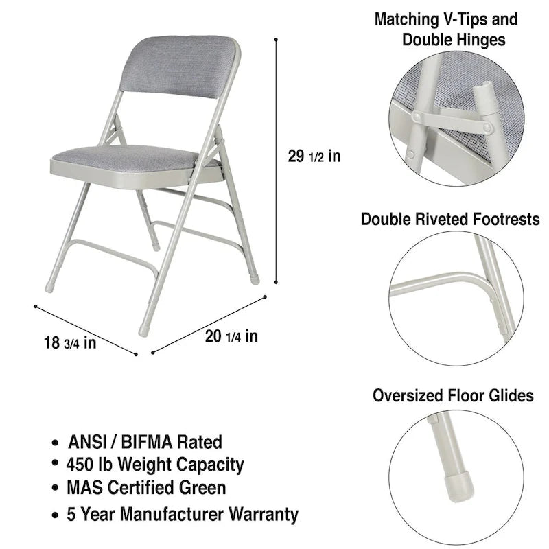 Fabric Triple Brace Folding Chair, Pack of 4