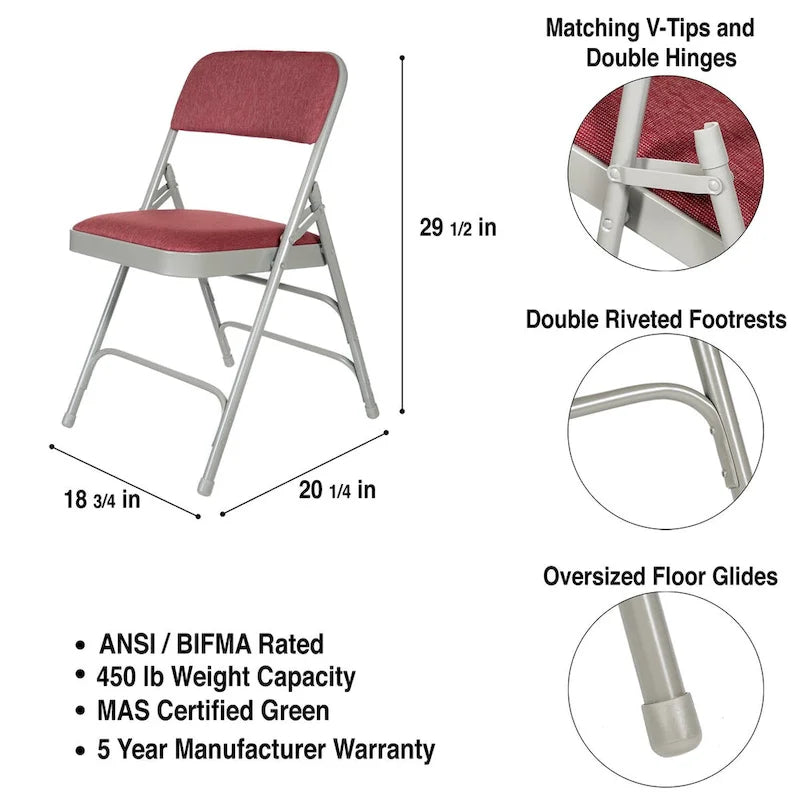 Fabric Triple Brace Folding Chair, Pack of 4