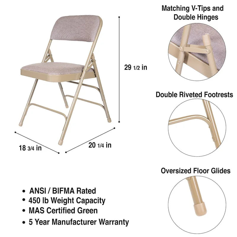 Fabric Triple Brace Folding Chair, Pack of 4