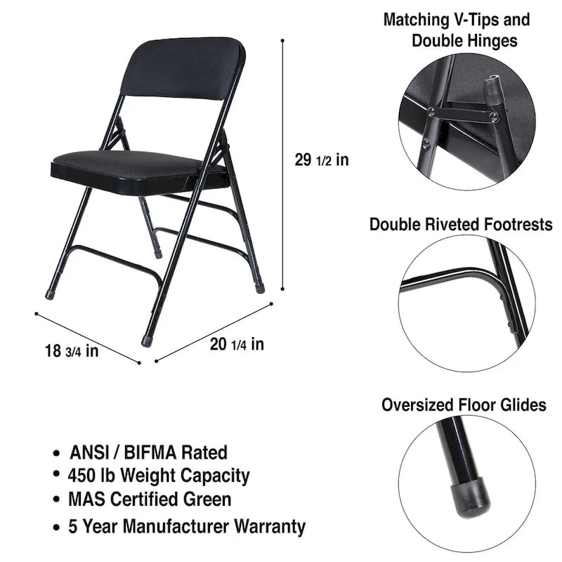Fabric Triple Brace Folding Chair, Pack of 4