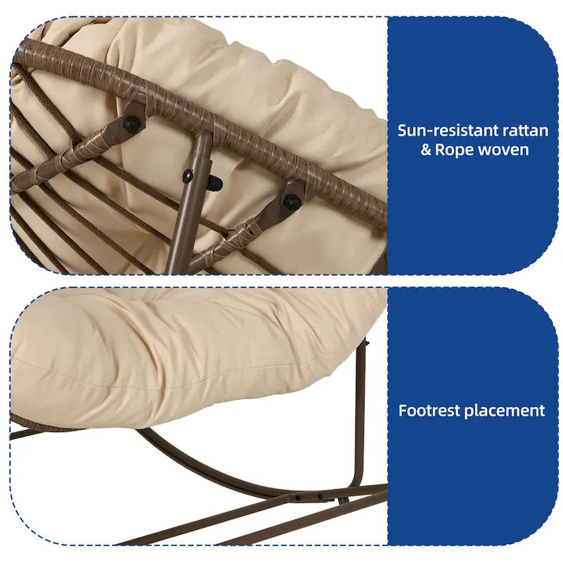 Patio Rocking Papasan Chair Outdoor Oversized Basket Chair Rocker with Cushion