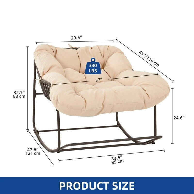 Patio Rocking Papasan Chair Outdoor Oversized Basket Chair Rocker with Cushion